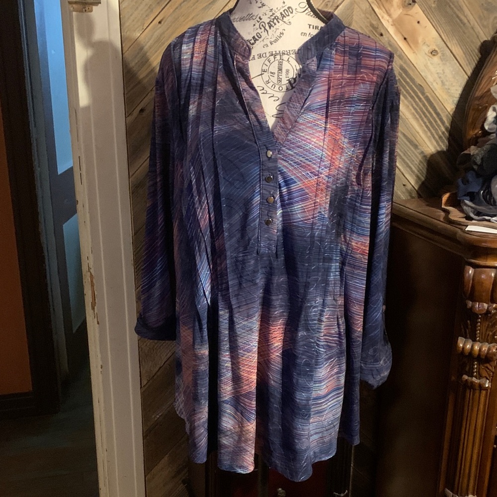 Cocomo Navy and Coral Patterned Long-Sleeve Tunic